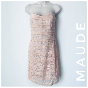 MAUDE strapless dress lace pale pink mini bodycon 6881